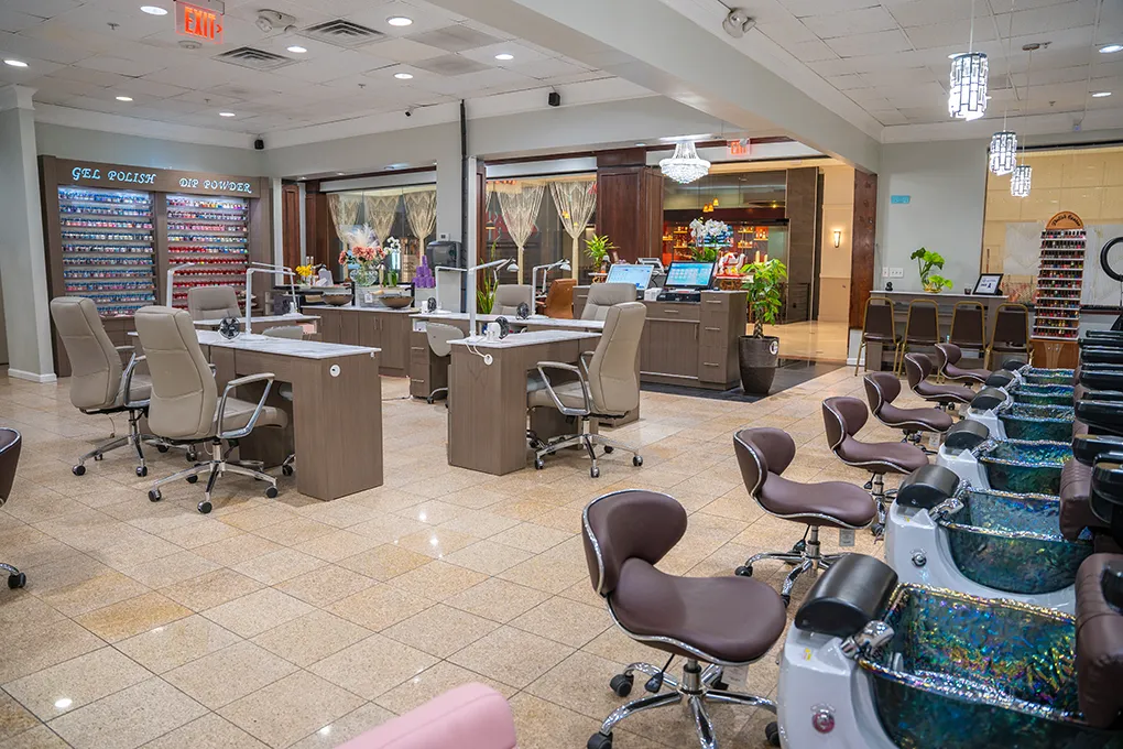 Manicure tables and pedicure chairs in the salon.